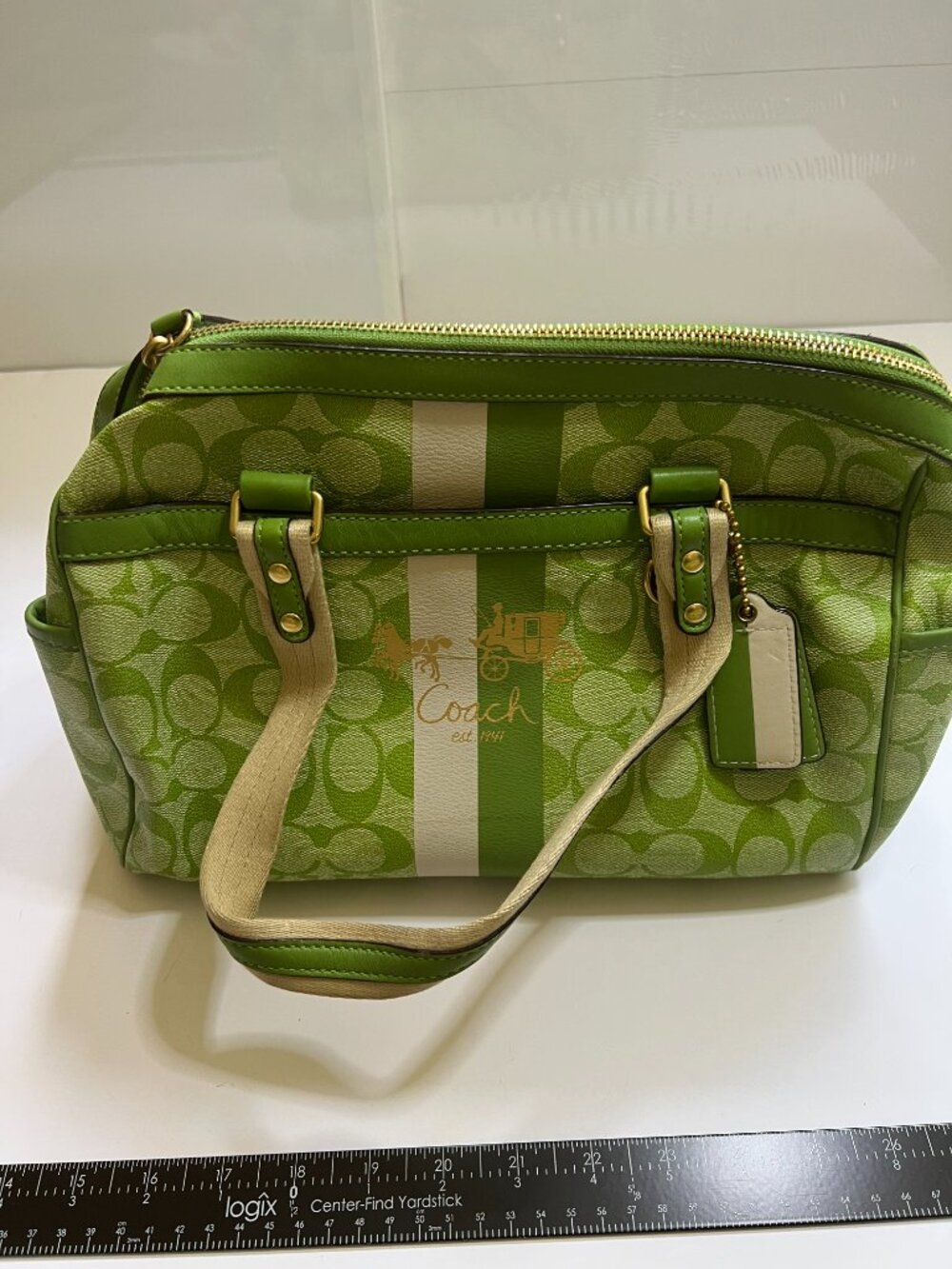 Coach Green Signature Heritage Satchel (Model 13190), - Picture 6 of 7